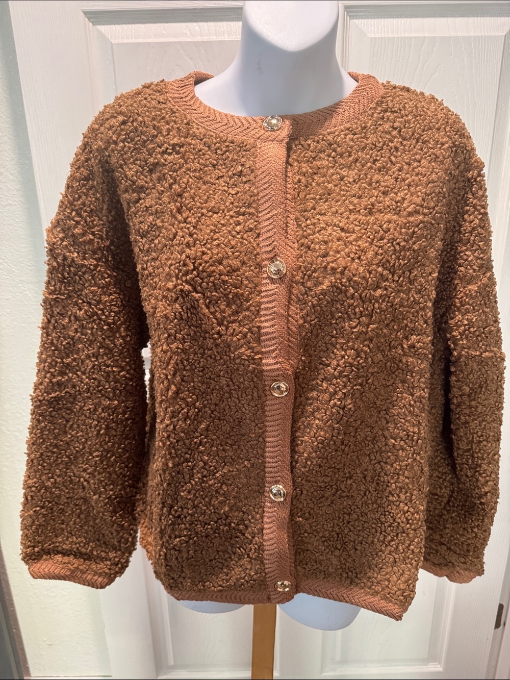 Cozy Brown Teddy Button-Front Jacket